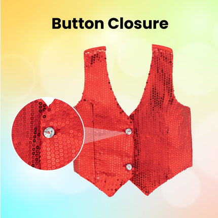 Kids Red Sequin Vest, Sparkling Shimmer Party Outfit Accessory for Dress Up and Performances