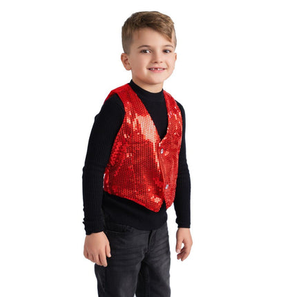 Kids Red Sequin Vest, Sparkling Shimmer Party Outfit Accessory for Dress Up and Performances