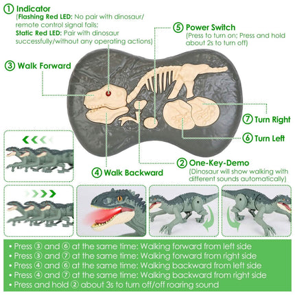 Remote Control Dinosaur with 3D Eye Roaring Sounds for 3-12 Years Old