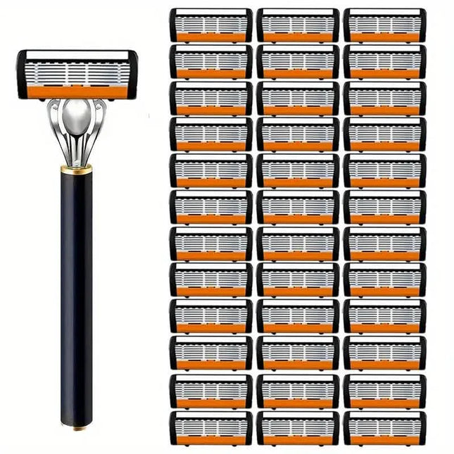 Replacement Razor Blades Safety Shaver Set with Anti-Slip Metal Handle with 1 Razor + 36 Blades