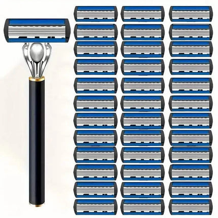 Replacement Razor Blades Safety Shaver Set with Anti-Slip Metal Handle with 1 Razor + 36 Blades