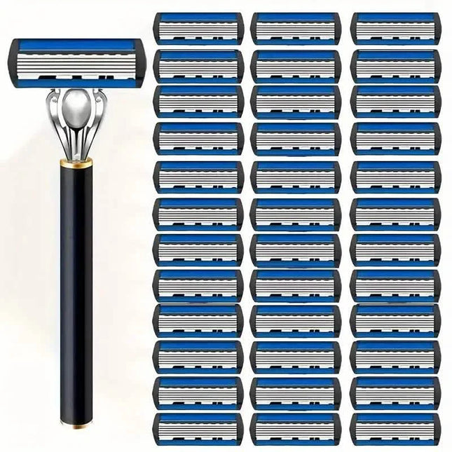 Replacement Razor Blades Safety Shaver Set with Anti-Slip Metal Handle with 1 Razor + 36 Blades