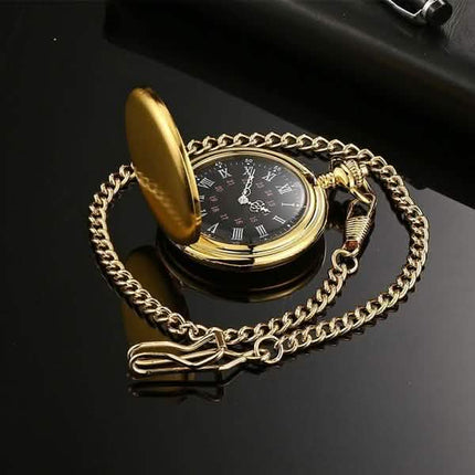 Retro Smooth Men Pocket Watch with Chain