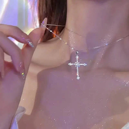 Rhinestone Exquisite Zircon Cross Pendant Necklace