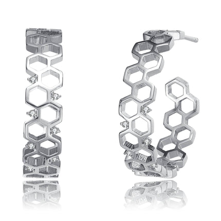 Rhodium Plated Geometric Hoop Earrings