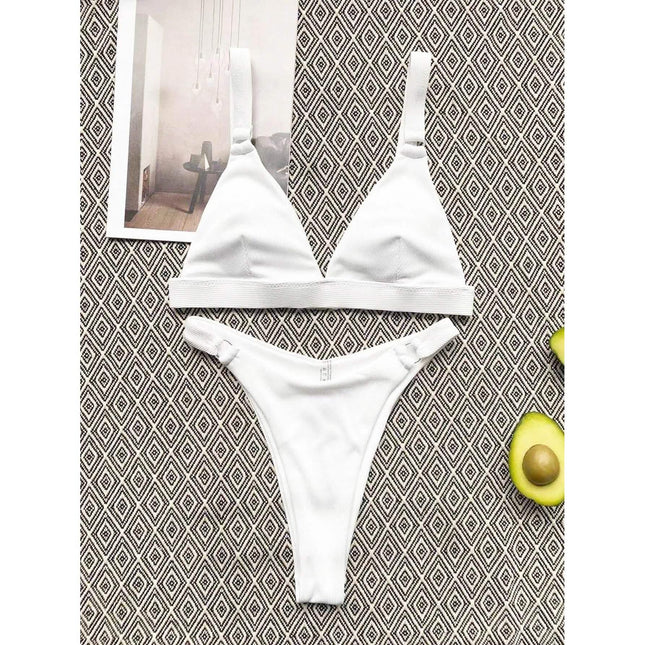 Rib Ring Linked High Cut Bikini Swimsuit