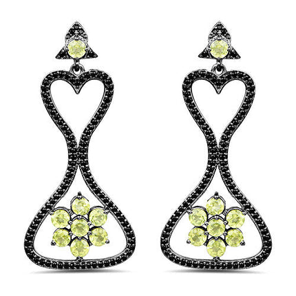 6.93 Carat Genuine Peridot and Black Spinel .925 Sterling Silver Earrings