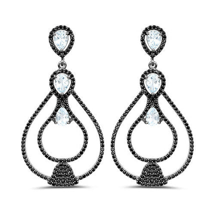 8.81 Carat Genuine Blue Topaz and Black Spinel .925 Sterling Silver Earrings