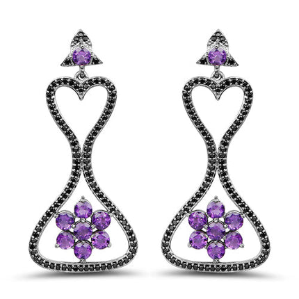 6.31 Carat Genuine Amethyst & Black Spinel .925 Sterling Silver Earrings