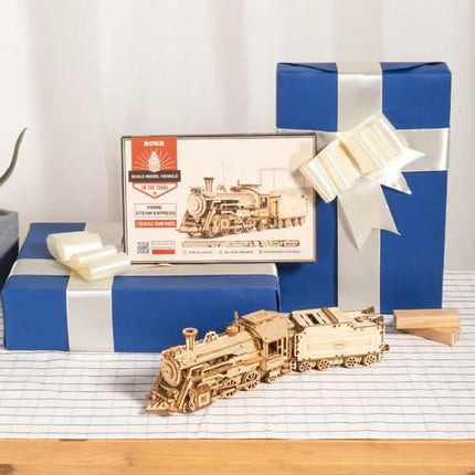 Robotime 308pcs DIY Movable 3D Prime Steam Train Wooden Puzzle Model Toy