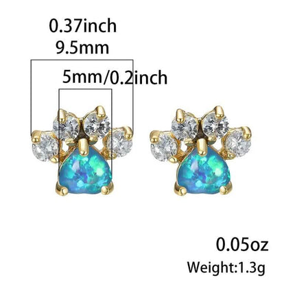 Rose Golden Opal Paw Print Stud Earrings