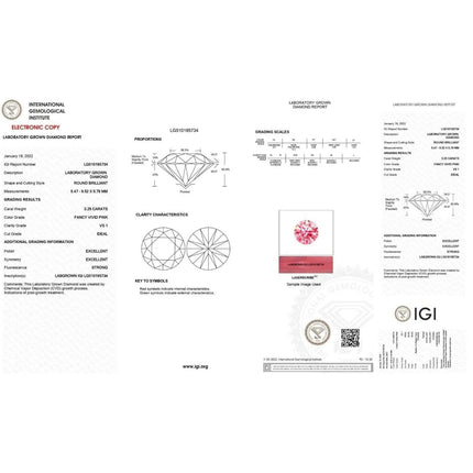 Round 3.25 ct Fancy Intense Pink VS1 IGI Certified Lab Grown HPHT Diamond Round