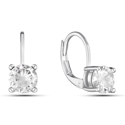 Round Cut Gemstone Leverback Earrings