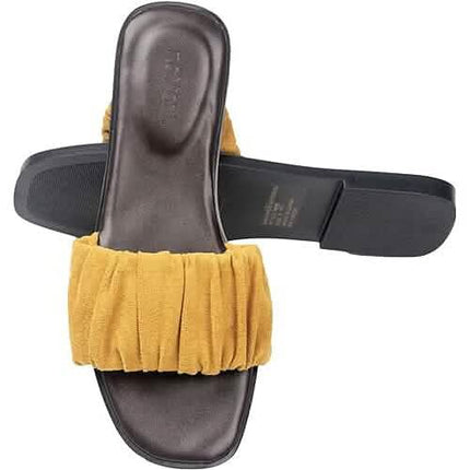 Roxoni Women's Ruched Fabric Slide Sandals Open Toe Flat Sandals with Heel Cushion