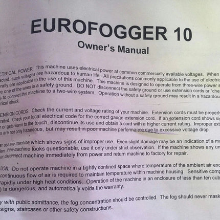 Eurofogger 10 High Power Portable Fog Generator Machine by TPR 120V