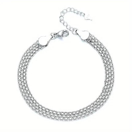 S925 Sterling Silver Chain Bracelet, Sparkling Mesh Embossing Pattern Jewelry