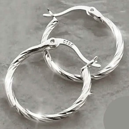 S925 Sterling Silver Geometric Twist Circle Hoop Earrings