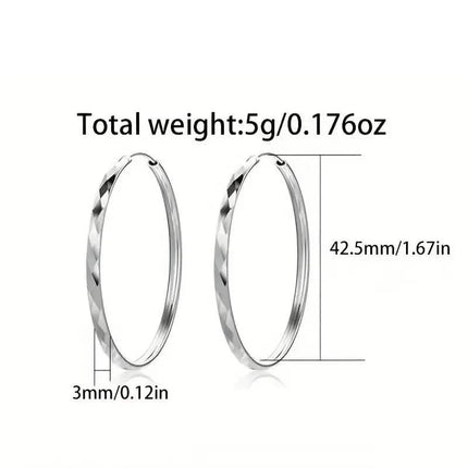 S925 Sterling Silver Hoop Earrings With Exaggerated Large Circle Diamond Pattern Hoop