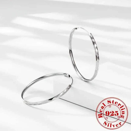 S925 Sterling Silver Hoop Earrings With Exaggerated Large Circle Diamond Pattern Hoop