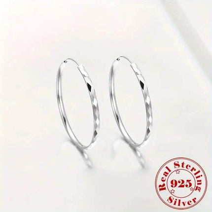 S925 Sterling Silver Hoop Earrings With Exaggerated Large Circle Diamond Pattern Hoop