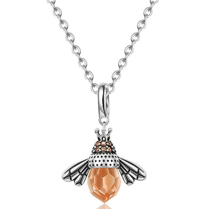 S925 Sterling Silver Necklace Orange Color Wing Animal Lovely Bee Pendant