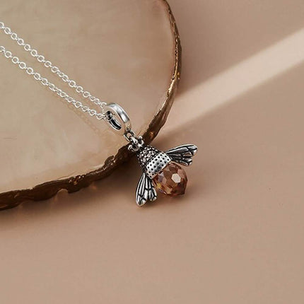 S925 Sterling Silver Necklace Orange Color Wing Animal Lovely Bee Pendant