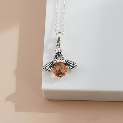 S925 Sterling Silver Necklace Orange Color Wing Animal Lovely Bee Pendant