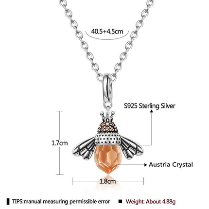 S925 Sterling Silver Necklace Orange Color Wing Animal Lovely Bee Pendant