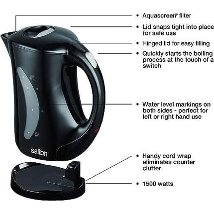 Salton Cordless Jug Kettle 1.7 Liter/Quart - Black