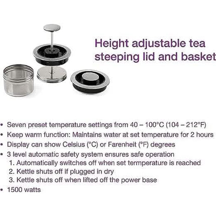 Salton Temperature Control Kettle & Tea Steeper 1.7 L/Qt