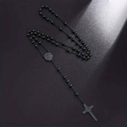 San Benito Golden Plated Stainless Steel Priest Saint Benedict Rosary Necklace