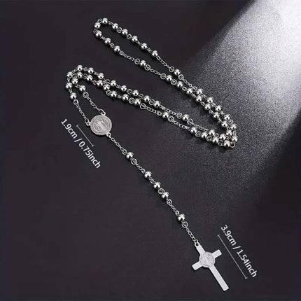 San Benito Golden Plated Stainless Steel Priest Saint Benedict Rosary Necklace