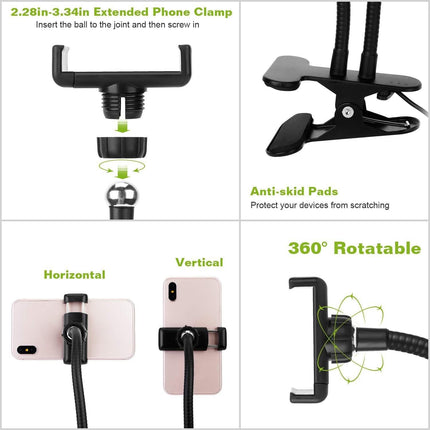 Selfie Ring with Phone Holder Clamp