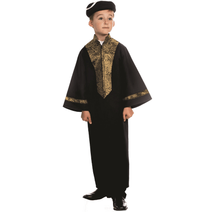 Kids Sephardic Chacham Rabbi Costume with Traditional Robe and Religious Details