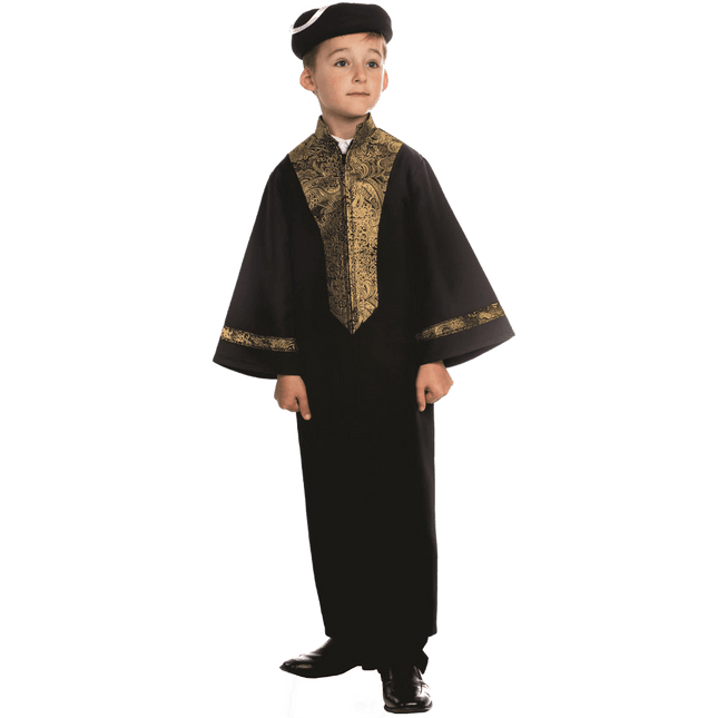 Kids Sephardic Chacham Rabbi Costume with Traditional Robe and Religious Details
