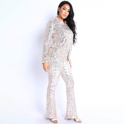Sequin Button Down Shirt and Pant Set
