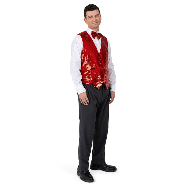 Sparkly Sequin Vest & Bowtie Costume Set for Adults – Red, Gold, Silver Party & Stage Outfit