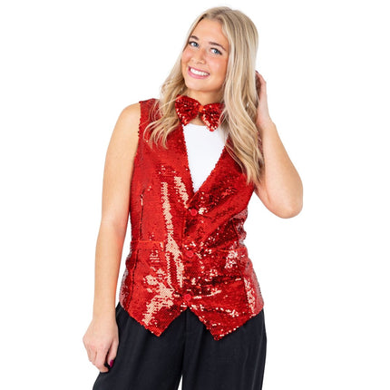 Sparkly Sequin Vest & Bowtie Costume Set for Adults – Red, Gold, Silver Party & Stage Outfit