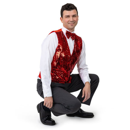Sparkly Sequin Vest & Bowtie Costume Set for Adults – Red, Gold, Silver Party & Stage Outfit