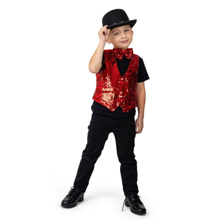 Sequin Vest & Bowtie Set for Kids – Gold, Silver, Red Costume Outfit | Party, Halloween & Stage Wear