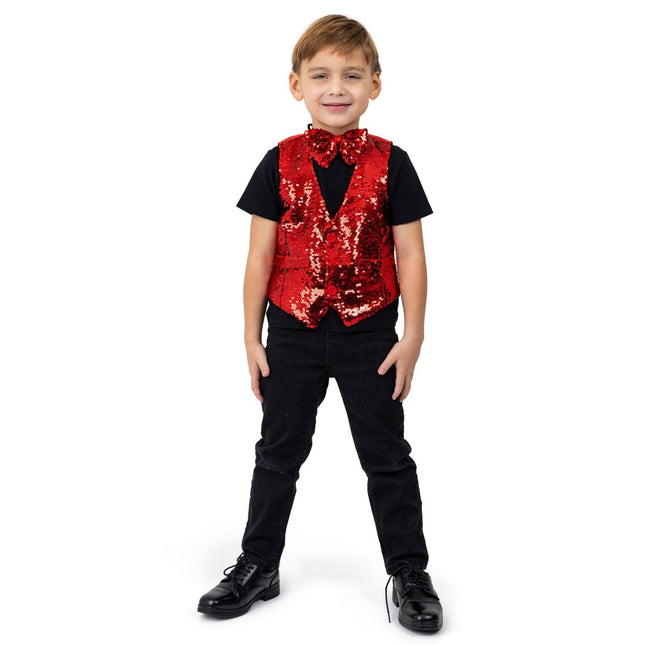 Sequin Vest & Bowtie Set for Kids – Gold, Silver, Red Costume Outfit | Party, Halloween & Stage Wear