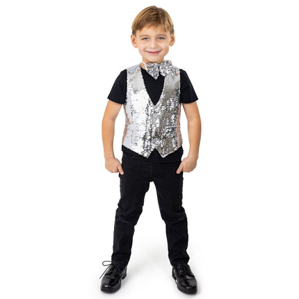 Sequin Vest & Bowtie Set for Kids – Gold, Silver, Red Costume Outfit | Party, Halloween & Stage Wear