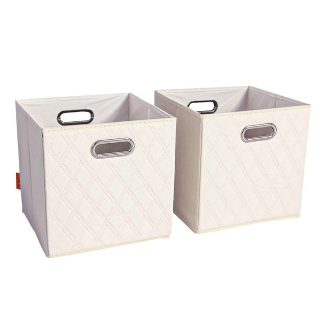 Set of 2: 11-13" Foldable Diamond Patterned Faux Leather Storage Cube Bins