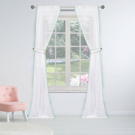 Set of 2: Pompom Semi-Sheer Window Curtain Pair Panel