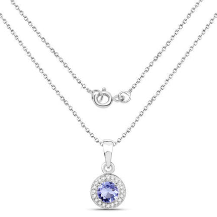 1.05 Carat Genuine Tanzanite and White Topaz .925 Sterling Silver Pendant