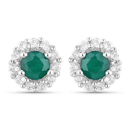 1.81 Carat Dyed Emerald and White Topaz .925 Sterling Silver Jewelry Set