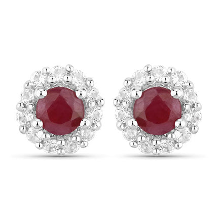 2.17 Carat Genuine Ruby and White Topaz .925 Sterling Silver Jewelry Set