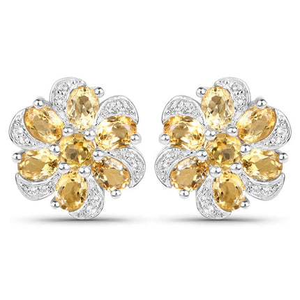 7.92 Carat Genuine Citrine and White Topaz .925 Sterling Silver 3 Piece Jewelry Set (Ring, Earrings, and Pendant w/ Chain)
