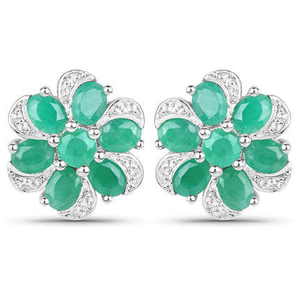7.84 Carat Genuine Emerald and White Topaz .925 Sterling Silver 3 Piece Jewelry Set (Ring, Earrings, and Pendant w/ Chain)