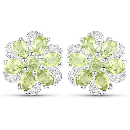8.04 Carat Genuine Peridot and White Topaz .925 Sterling Silver 3 Piece Jewelry Set (Ring, Earrings, and Pendant w/ Chain)